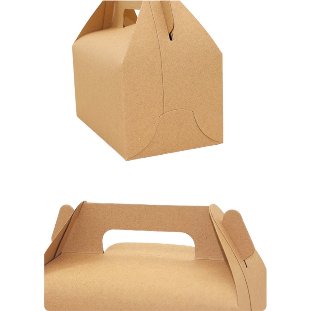 Cutie dreptunghiulară cu mâner - kraft (set 12 buc) 20x15x8cm
