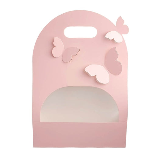 Cutie dreptunghiulară cu mâner și fluturași - roz (set 10 buc)