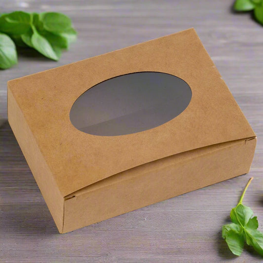 Cutie dreptunghiulară din hârtie cu fereastră ovală - kraft (set 50 buc)