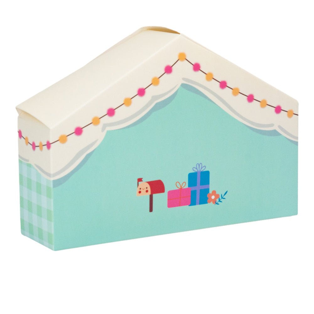 Cutie hârtie în formă de casă cu mesaj "Gift for you" - turcoaz (set 10 buc) 4x14x10cm