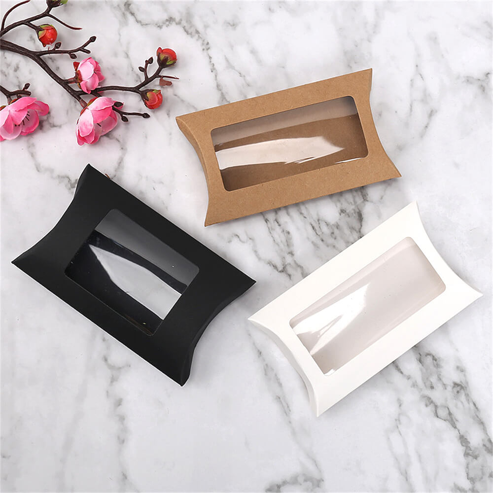 Cutie hârtie în formă de pernă cu fereastră - negru (set 50 buc)