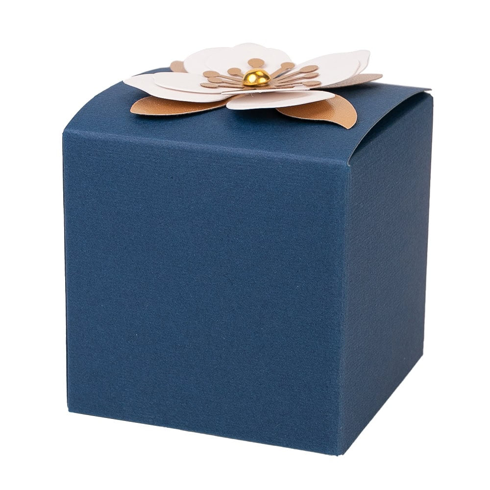 Cutie mică cu floare 3D și mesaj - albastru-alb (set 10 buc)