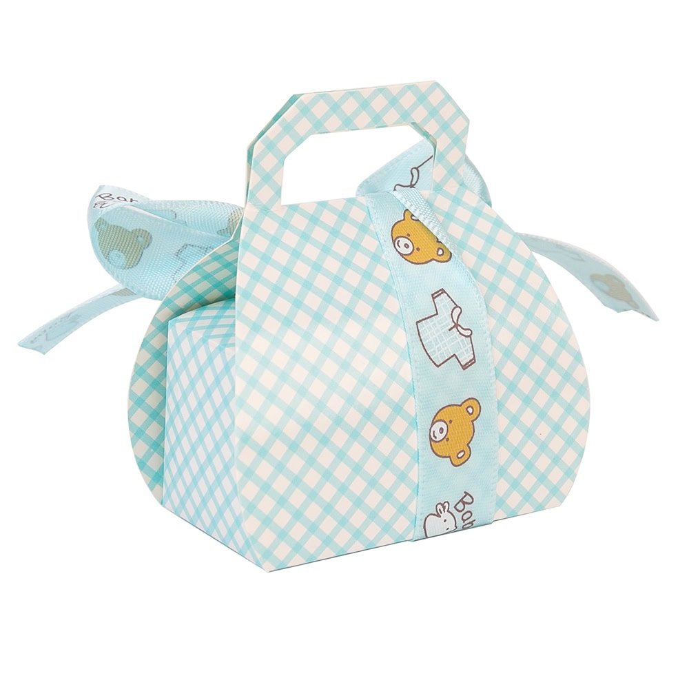 Cutie mică din hârtie cu etichetă și panglică mesaj Baby - bleu (set 50 buc)