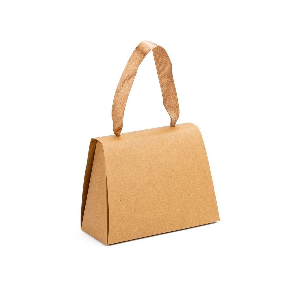 Cutie mică gentuță cu panglică maro din satin - kraft (set 50 buc)