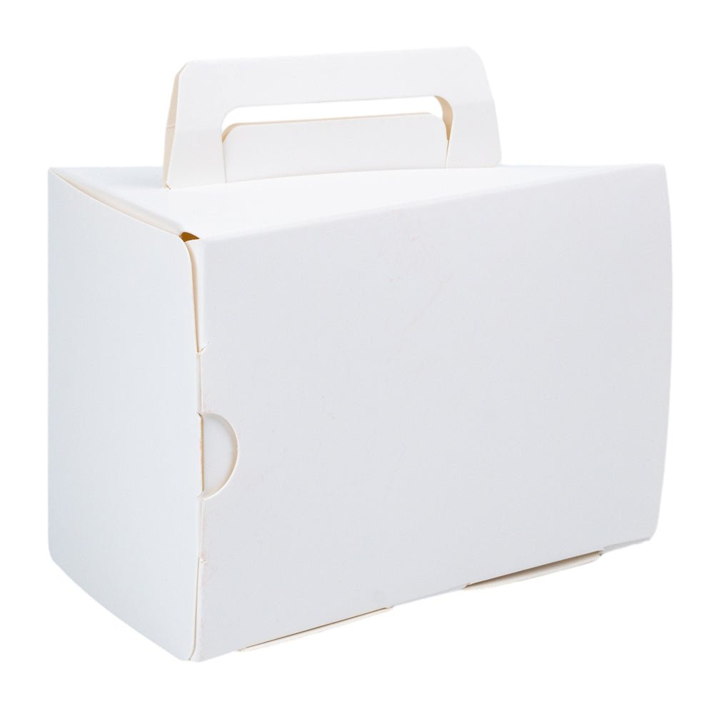 Cutie triunghiulară din hârtie cu mâner - alb (set 50 buc) - 10x15.5x9.5cm