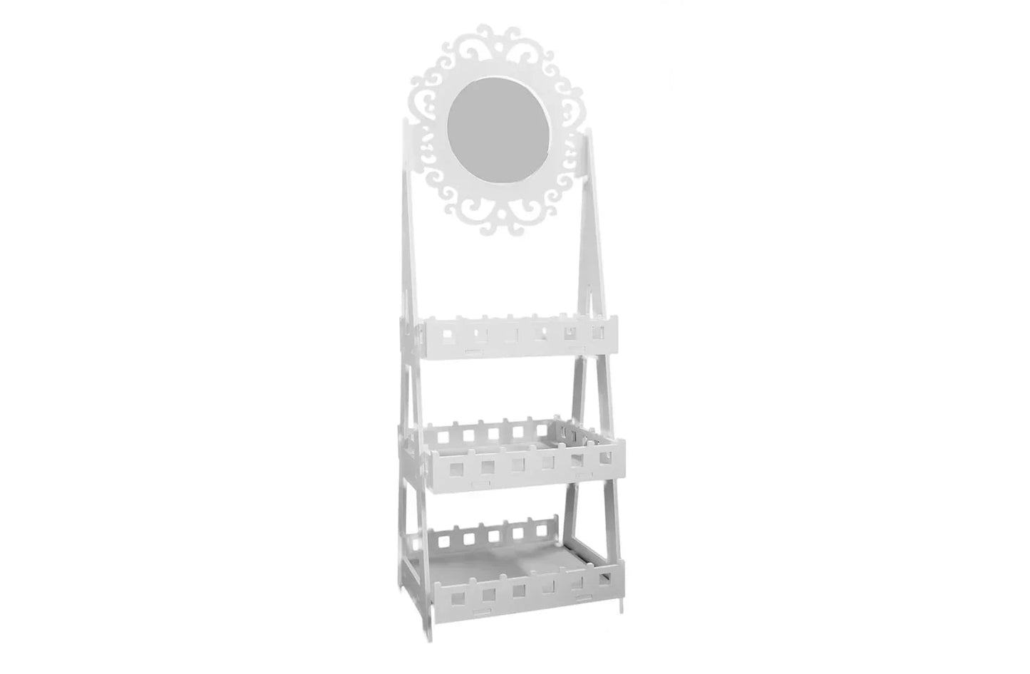 Suport pentru articole diverse, cu oglinda si 3 rafturi, Naimeed D21, culoare Alb, 120 x 40 x 36 cm