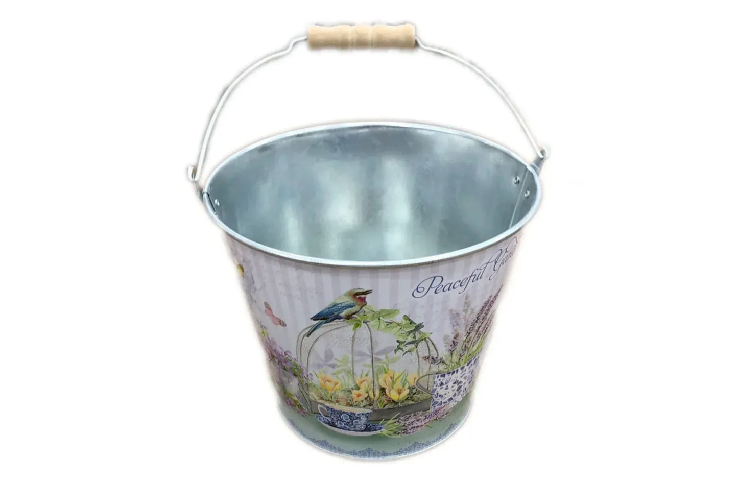 Galetusa decorativa din metal cu maner din lemn D2610, 19x13x15 cm