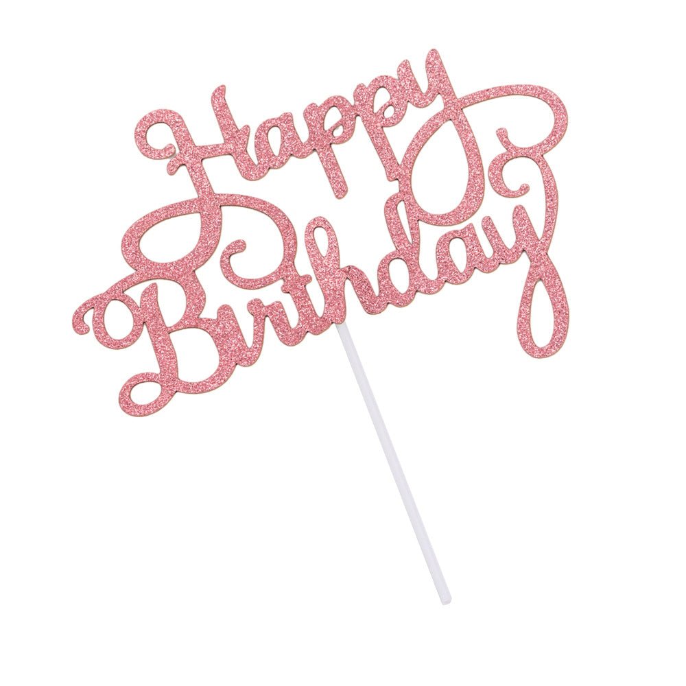 Decorațiune tort Happy Birthday - Roz (set 10 buc) 8x14cm