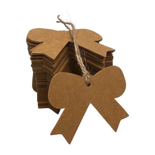 Etichete din hârtie în formă de fundă 5x6.5cm - kraft (set 100 buc)