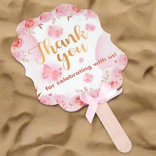 Evantai hârtie Thank you - roz (set 10 buc) - 17x20cm