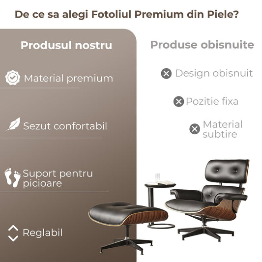 Fotoliu premium din piele, structura rezistenta din aluminiu, Negru
