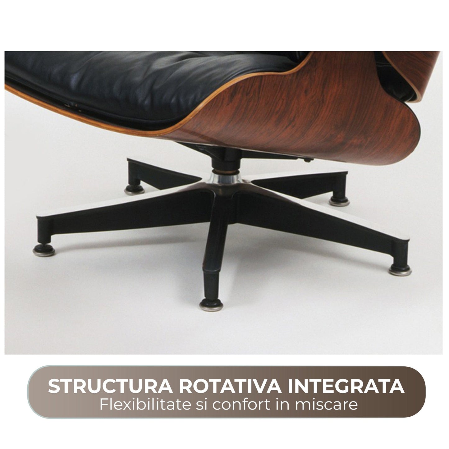 Fotoliu premium din piele, structura rezistenta din aluminiu, Negru
