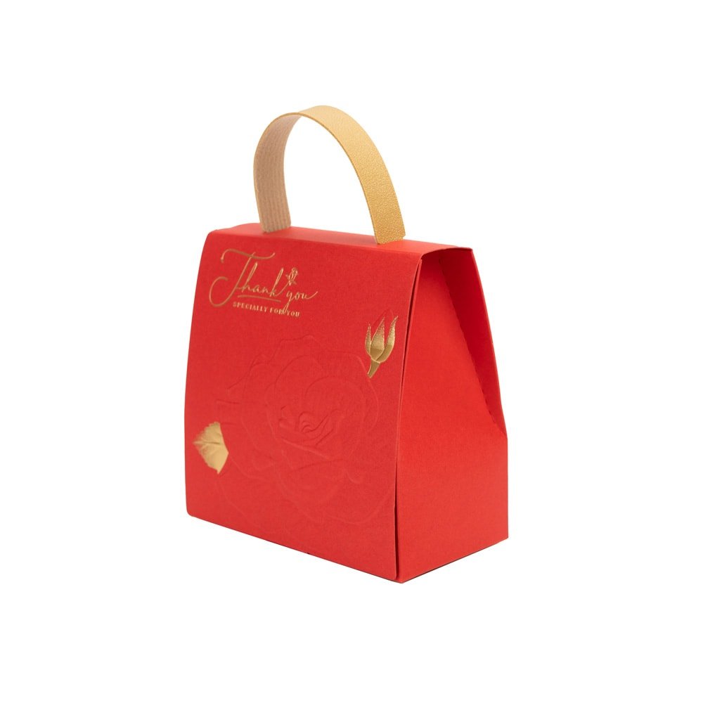Gentuță cu mâner model trandafir și mesaj Thank You - Roșu (set 50 buc)