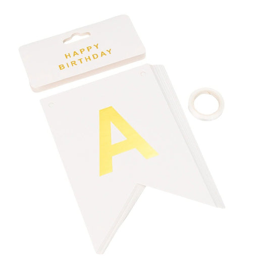 Ghirlandă hârtie cu litere pentru petrecere cu mesaj Happy Birthday - alb