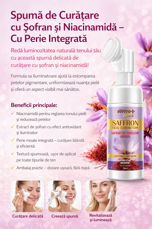 Spumă de Curățare cu Șofran și Niacinamidă – Cu Perie Integrată