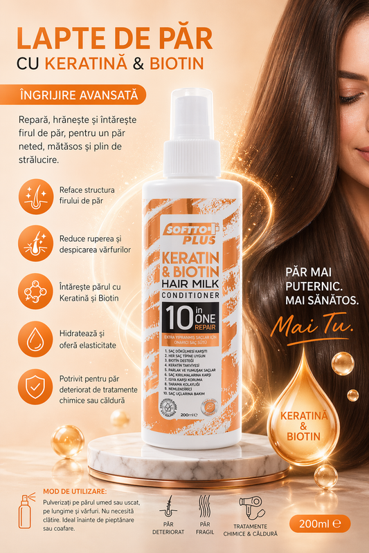 Lapte de Păr cu Keratină și Biotin – Îngrijire Avansată pentru Păr Fragil