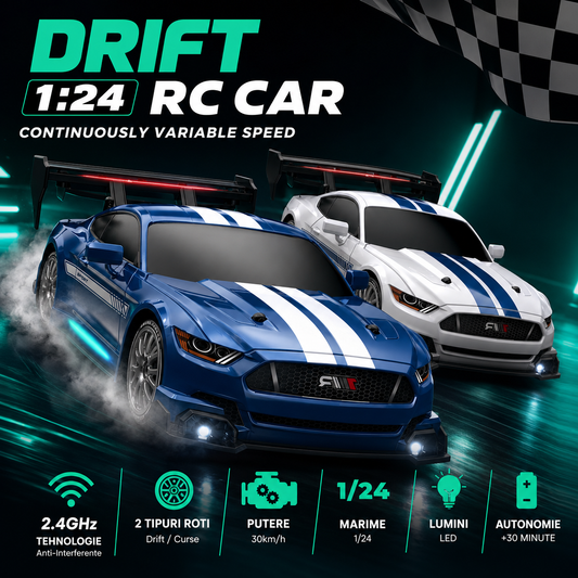 Masina cu telecomanda RC Timebox, 30km/h, 1:24, 4x4, Drift car, Albastru