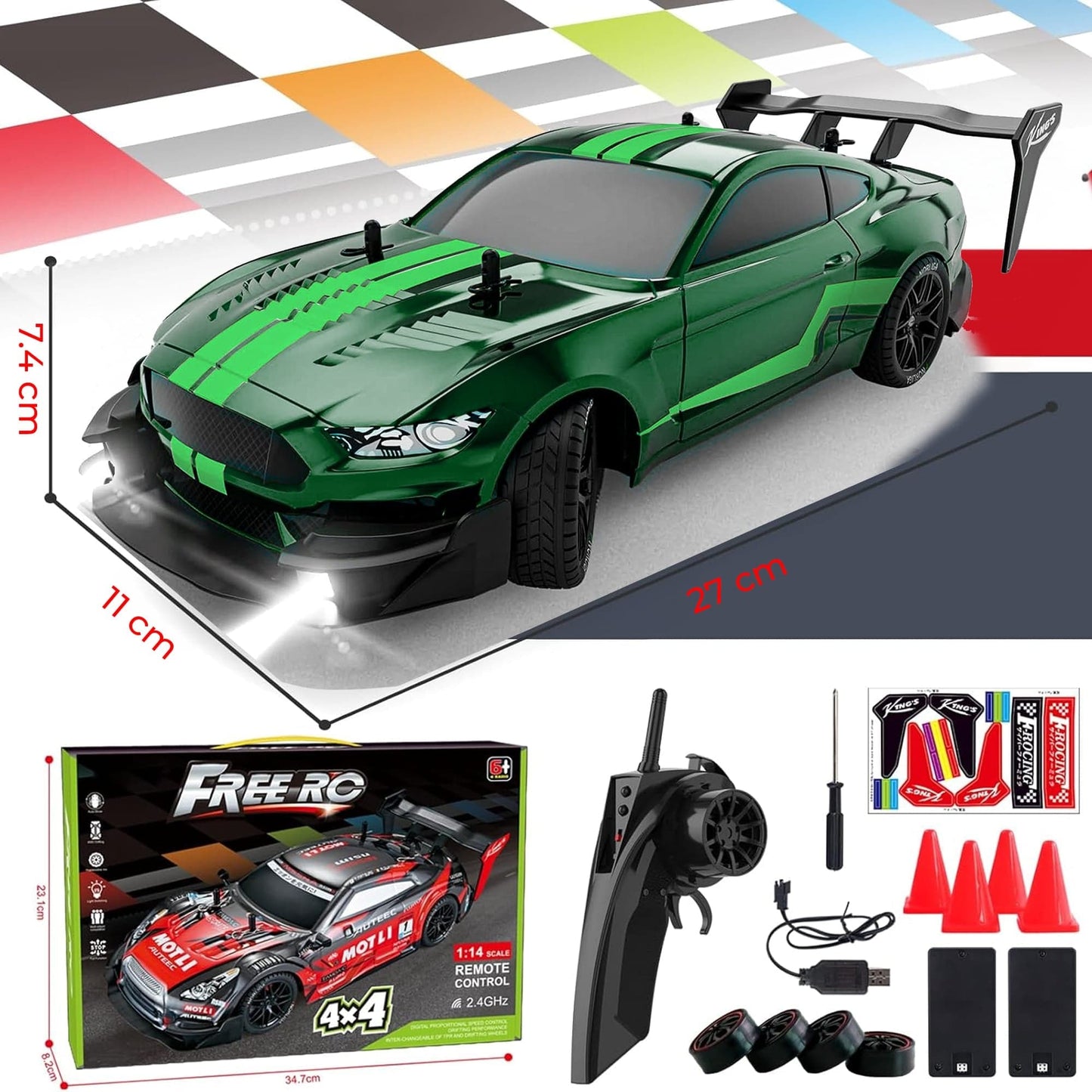 Masina cu telecomanda RC Timebox, 30km/h, 1:16, 4x4, Drift car, Verde