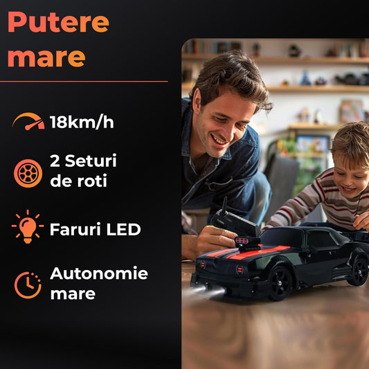 Masina cu telecomanda RC Timebox, 20km/h, 1:16, Drift car, Negru/Portocaliu