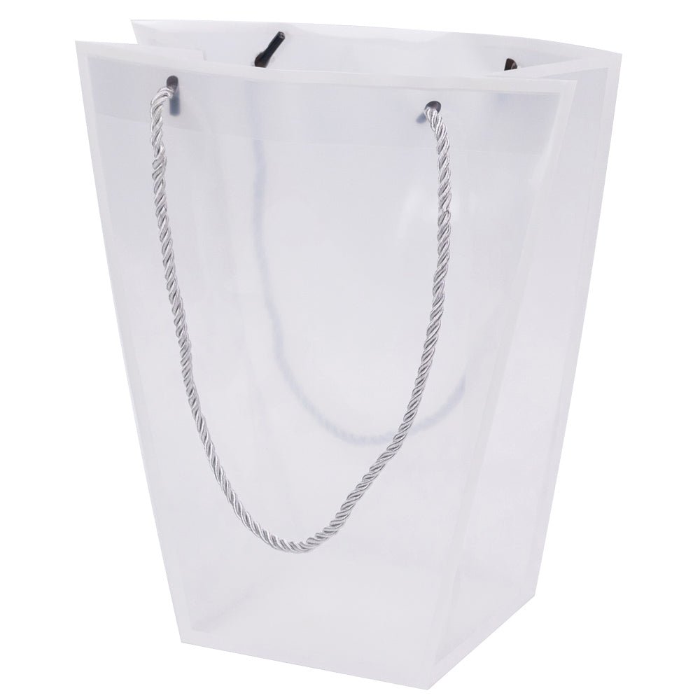 Pungă trapez din plastic cu mânere din sfoară - alb (set 10 buc) 26x24x12cm
