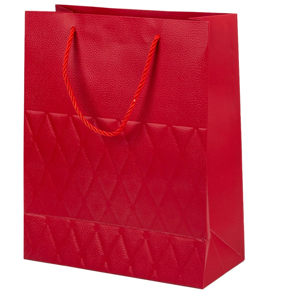 Pungi cadou cu mâner model fundă și romburi aurii 18x23x10cm - roșu (set 12 buc)