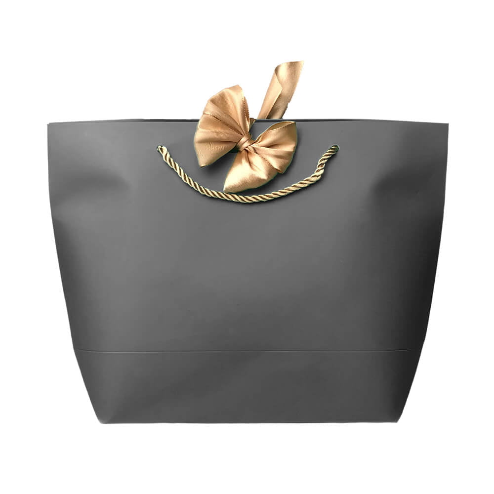 Pungi cadou cu mâner și fundă aurie - negru (set 12 buc)