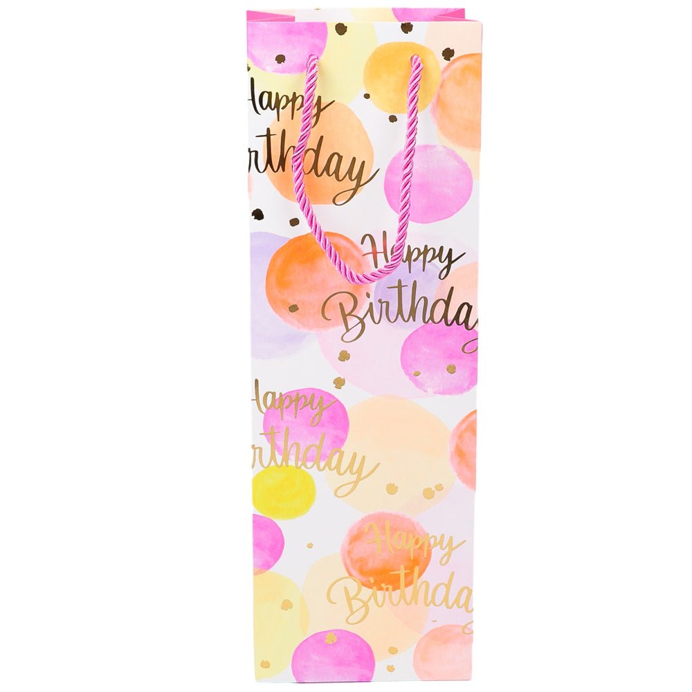 Pungi colorate pentru sticle cu mesaj Happy Birthday, mix 4 modele (set 12 buc)