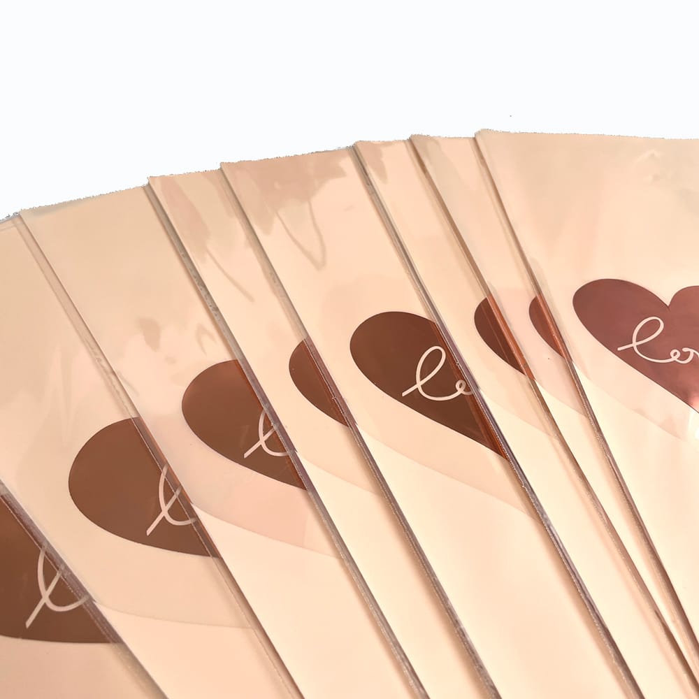 Pungi din plastic pentru flori model inimă - roz (set 30 buc)