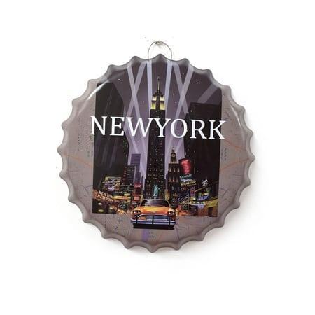 Tablou metalic volumetric tip capsa New York Taxi D32, diametru 40 cm