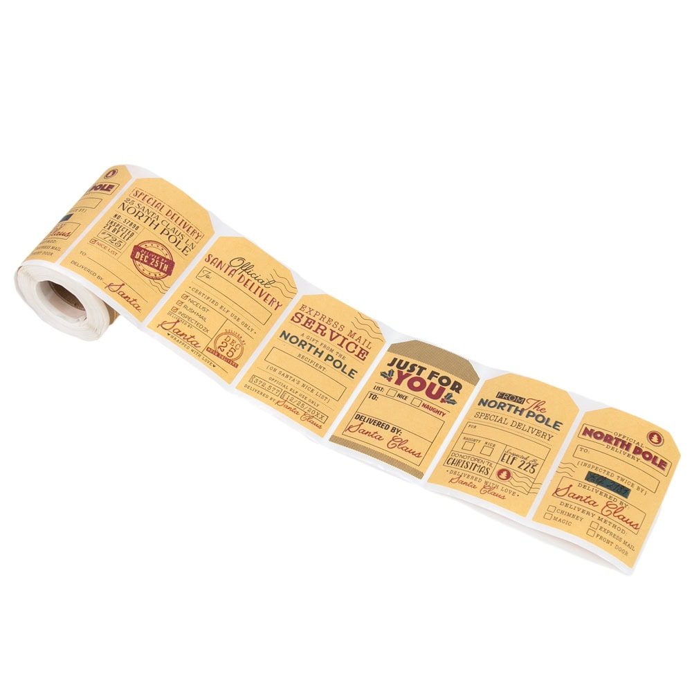 Rolă 200 stickere de Crăciun 5x7cm - model livrare cadouri 9