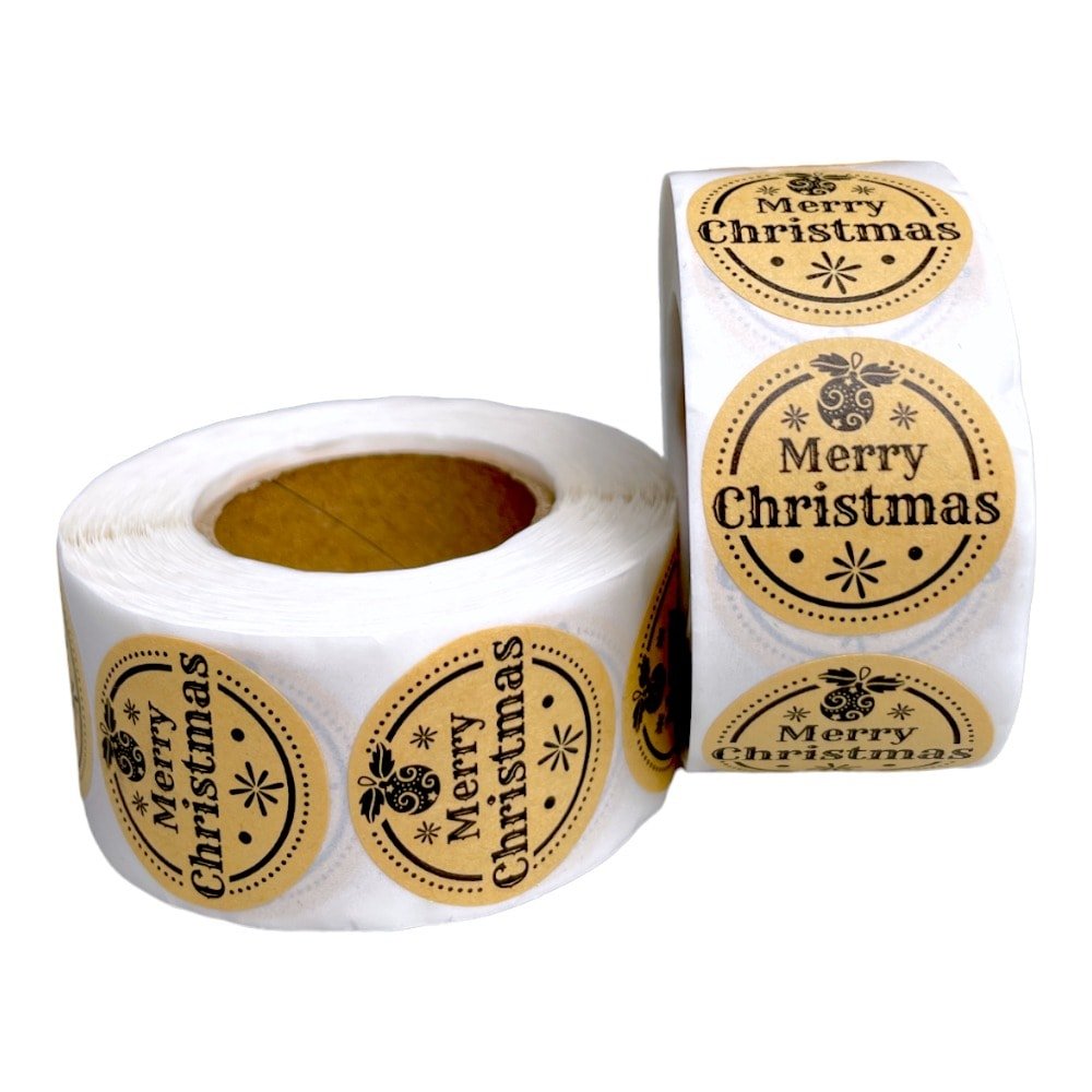 Rolă 500 stickere kraft Crăciun 2.5cm - model 5