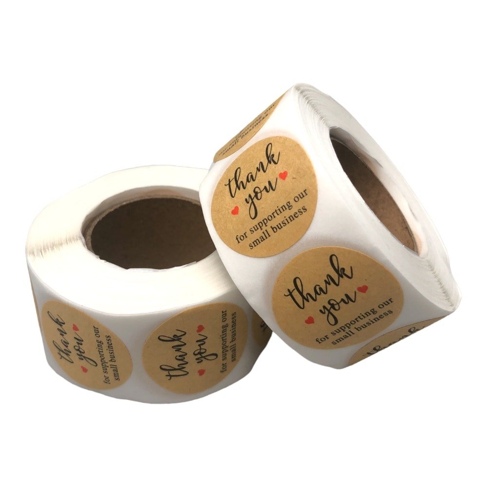 Rolă 500 stickere rotunde Thank You 2.5cm - kraft