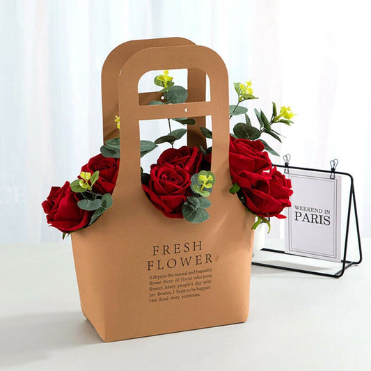 Sacoșe din hârtie Fresh Flower - maro (set 10 buc)