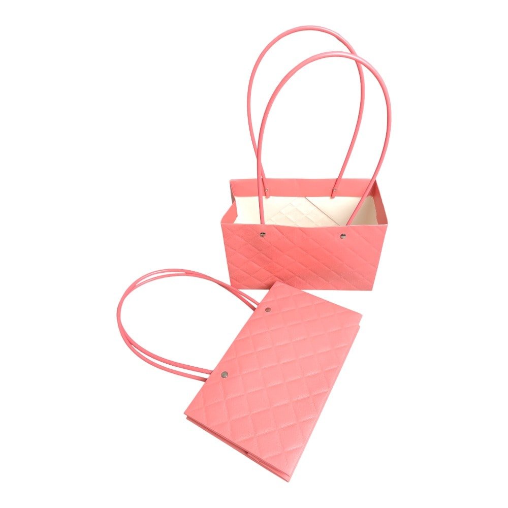 Sacoșe dreptunghiulare model romburi cu mâner - roz (set 10 buc)