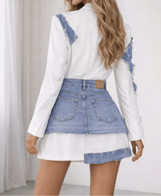 Sacou handmade cu fusta denim