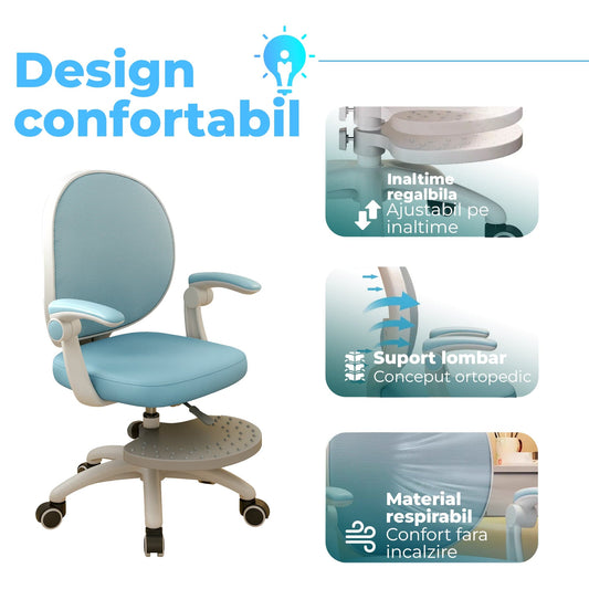 Scaun Reglabil pentru Copii, Model Ergonomic cu Spatar Confortabil, Albastru