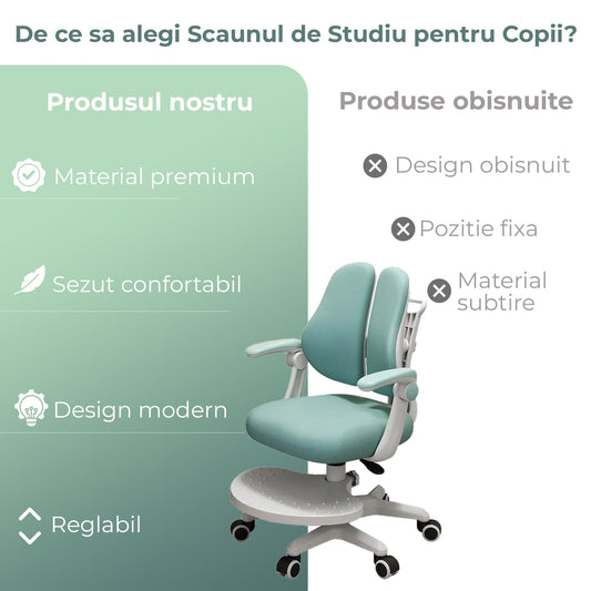 Scaun ergonomic copii 3-12 ani, Rglaj inaltime, Brate rabatabile, Albastru