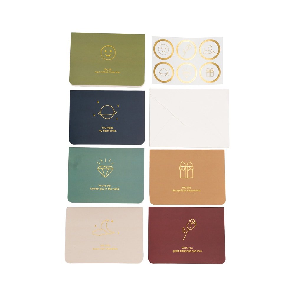 Set 6 felicitări diferite model floral cu text și sticker - multicolor