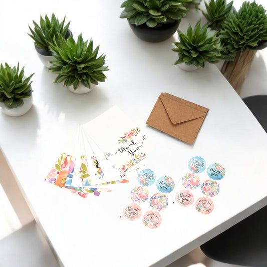 Set 8 felicitări cu plic și sticker cu mesaj Thank you - model 2