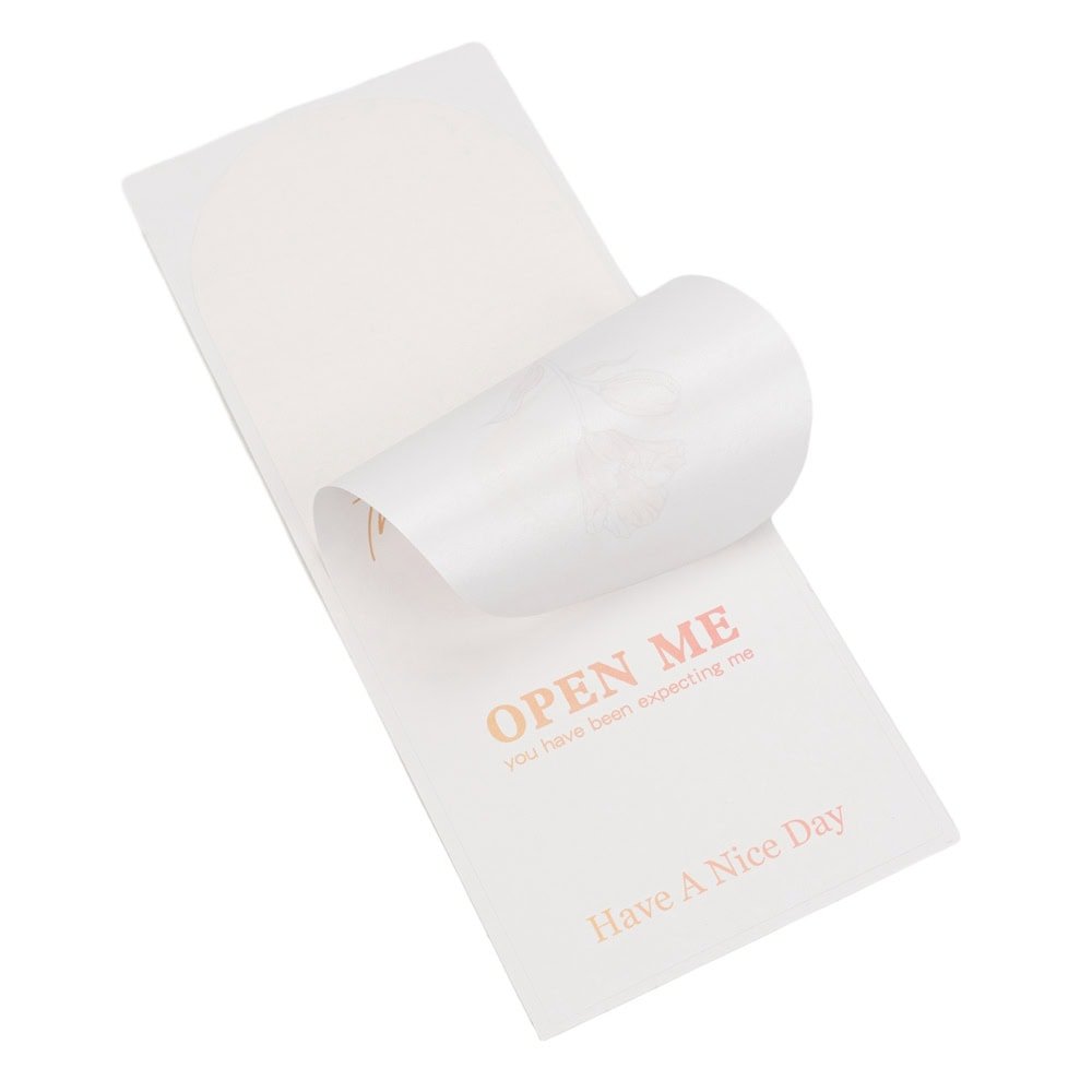 Stickere rotunde din hârtie cu mesaj Thank you open me - alb (set 50 buc)