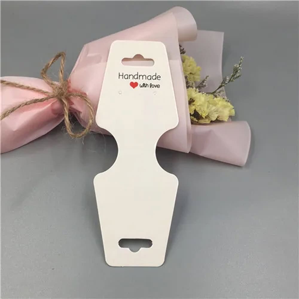 Suport în formă de trapez cu adeziv si mesaj Handmade with love - alb (set 100 buc)