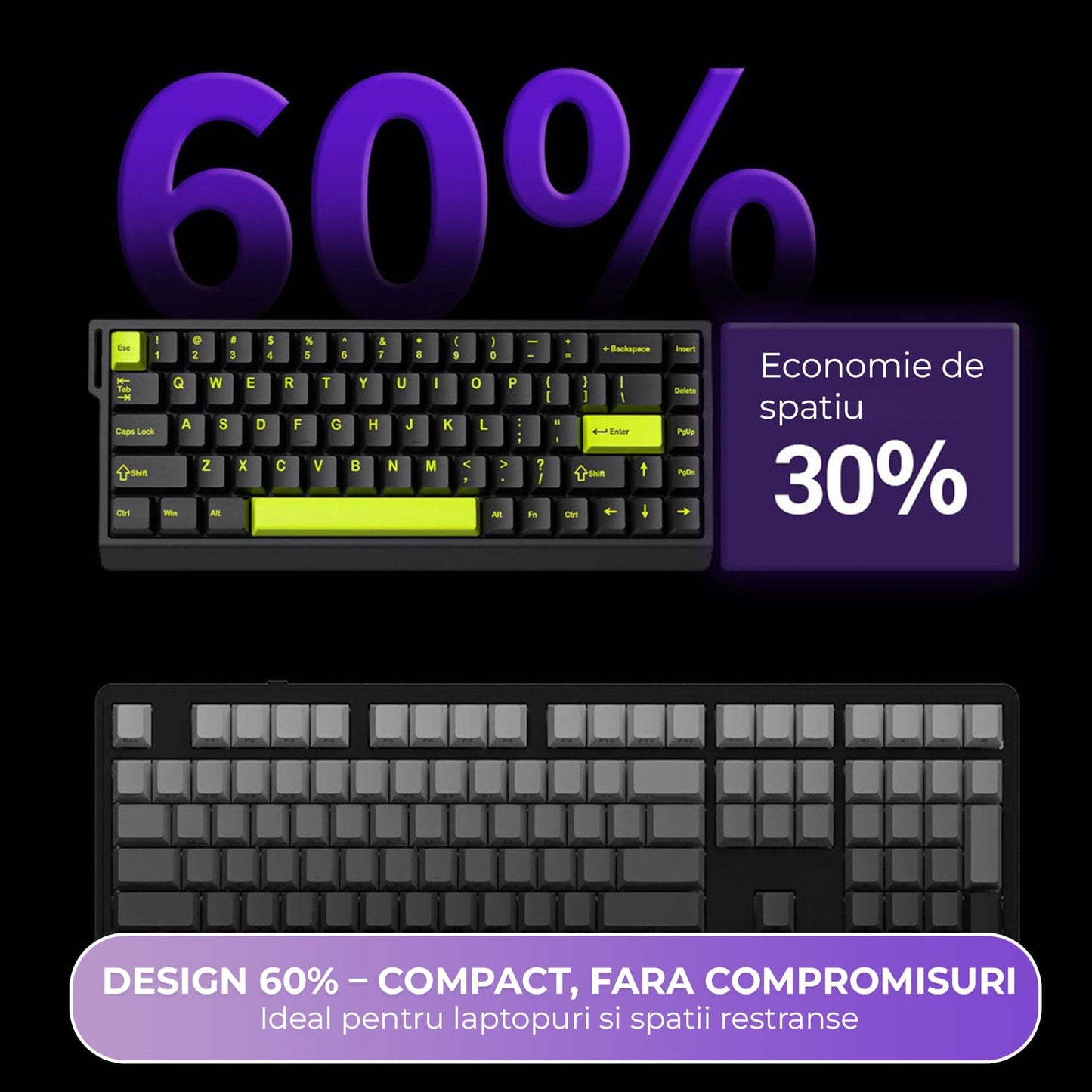 Tastatura gaming Timebox, 68 taste, Switch-uri magnetice Hall-Effect, Negru