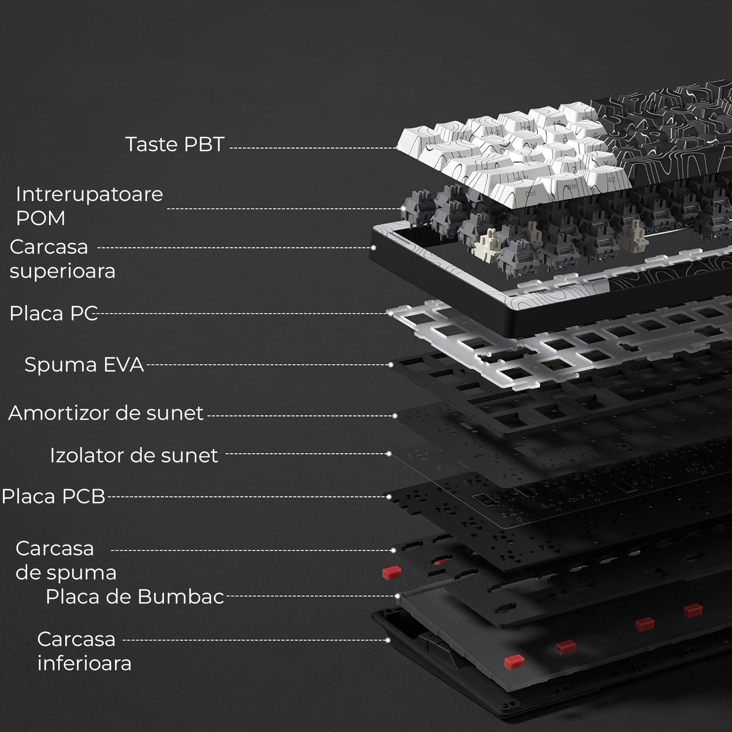 Tastatura mecanica wireless Timebox, 60%, Hot-Swap, Gasket, Alb