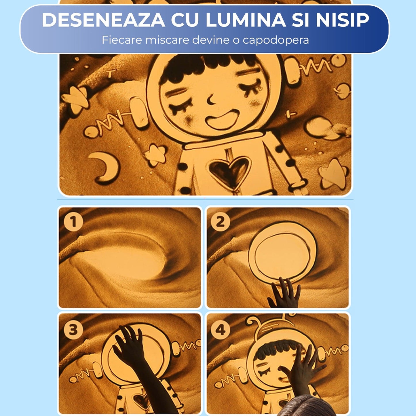 Tavita cu Nisip Iluminata Timebox, Joc Interactiv pentru Copii, Albastru