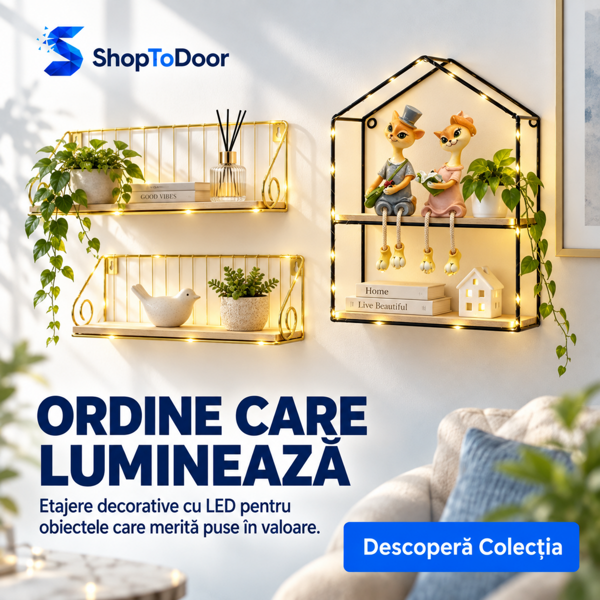 Etajere decorative de perete cu LED – ordine care luminează