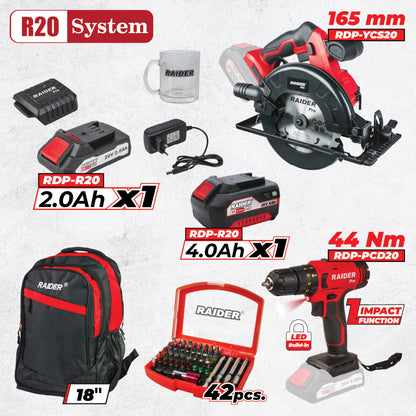 Raider R20 set masina de gaurit si circular 2x5.0Ah + Accesorii RDP-BXS2