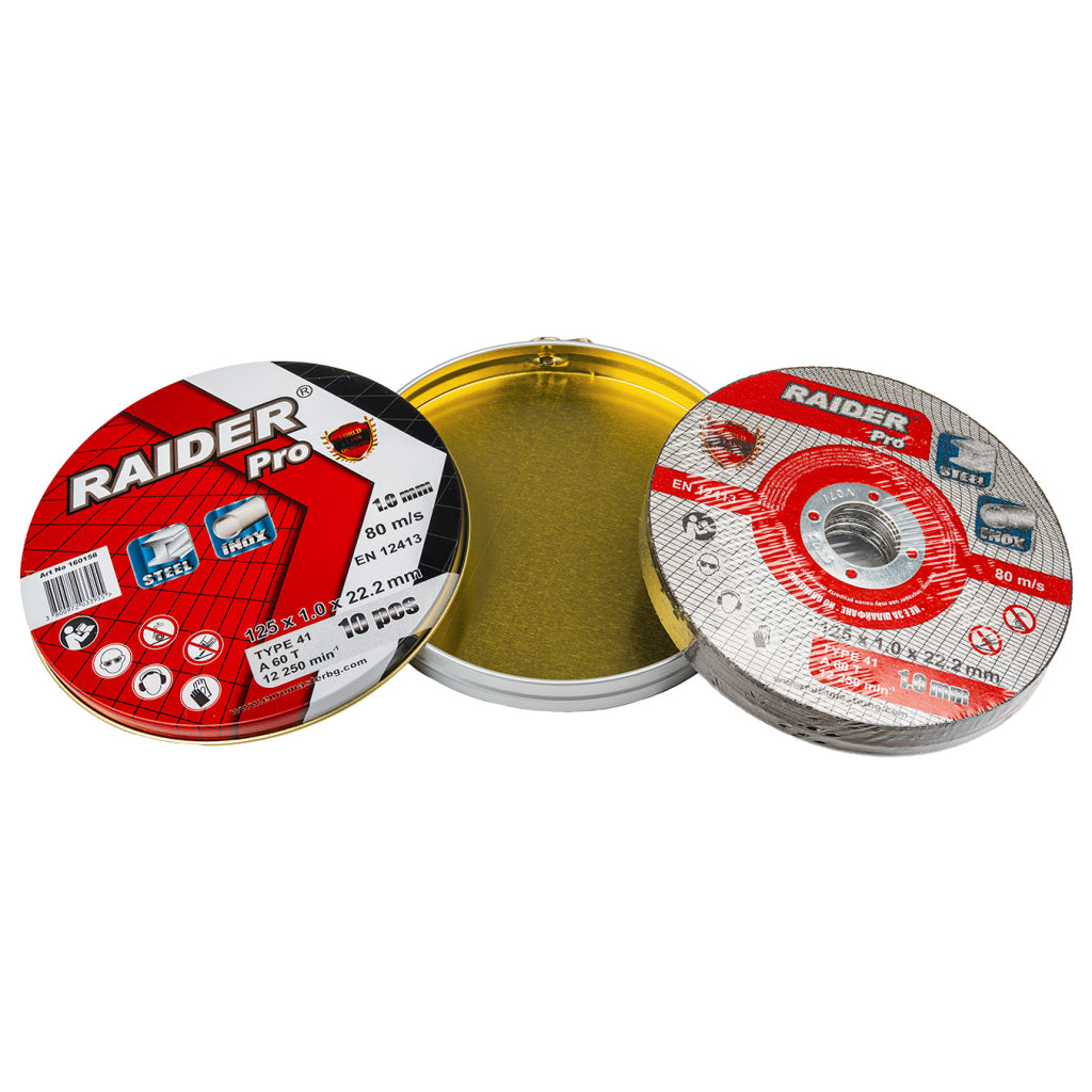 Raider Set 10 discuri pentru taiat otel-inox 125х1mm A60Tx RDP