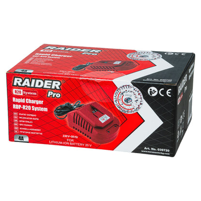 Raider R20 Incarcator rapid 4.0Ah cu baza pentru acumulator 20V