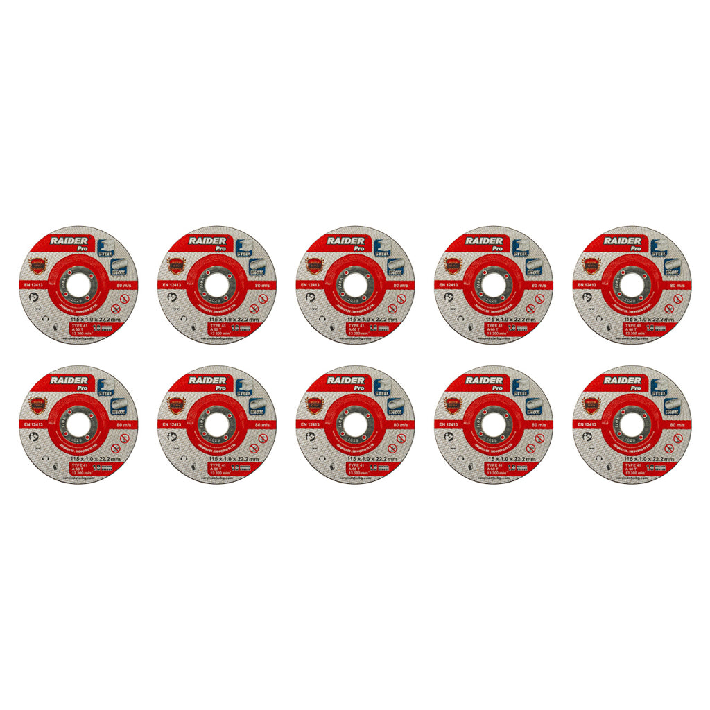 Raider Set 10 discuri pentru taiat otel-inox 115х1mm A60T RDP