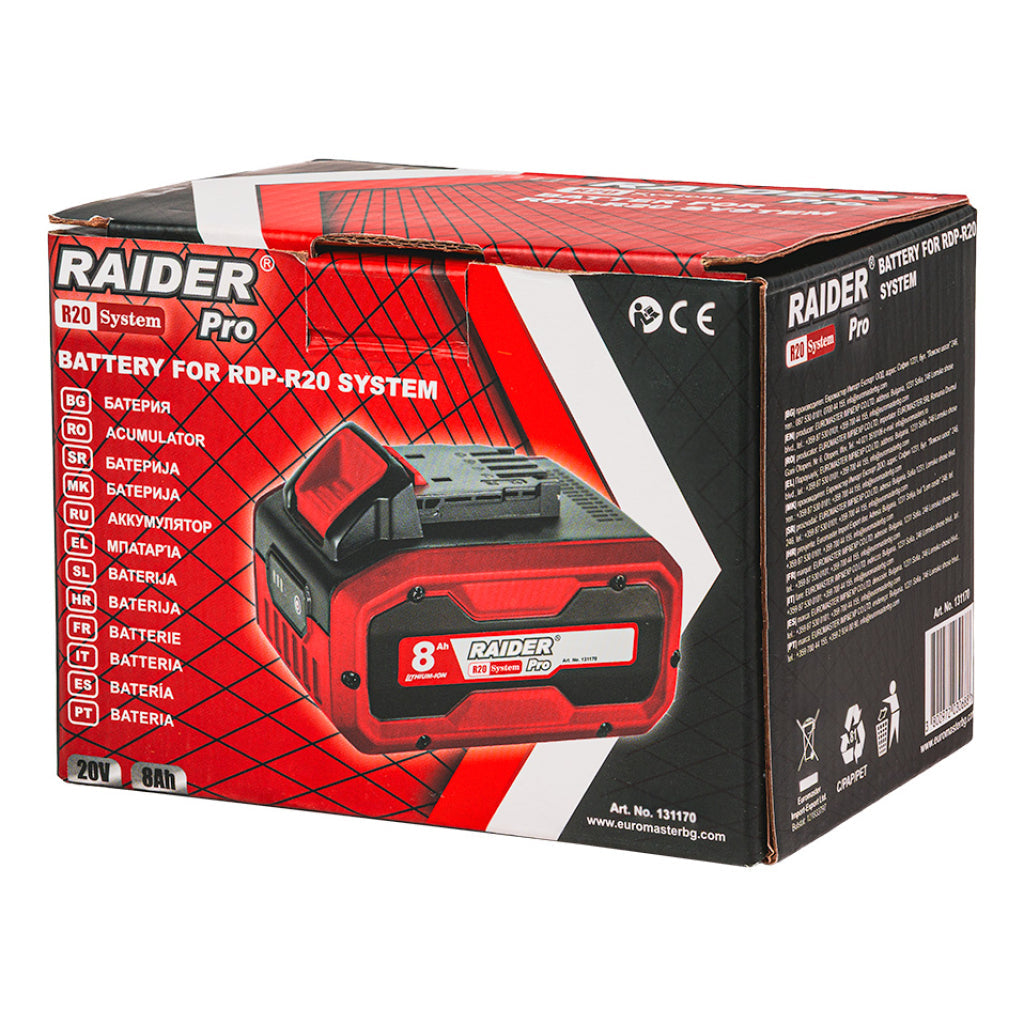R20 Acumulator Li-ion 20V 8.0 Ah compatibil cu intreaga gama Raider R20